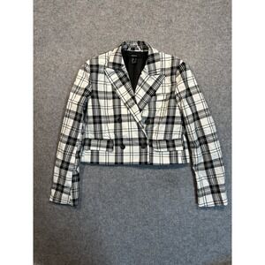 Forever 21 Womens Cropped Double Breasted Blazer Black White Plaid Jacket Small